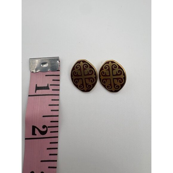 Vintage MMA Metropolitan Museum Of Art Gold Red Enamel Celtic Cross Earrings - Picture 4 of 4